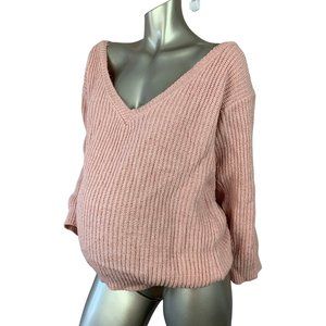 BOOHOO | Pink Knit Maternity V Neck Slouch Sweater